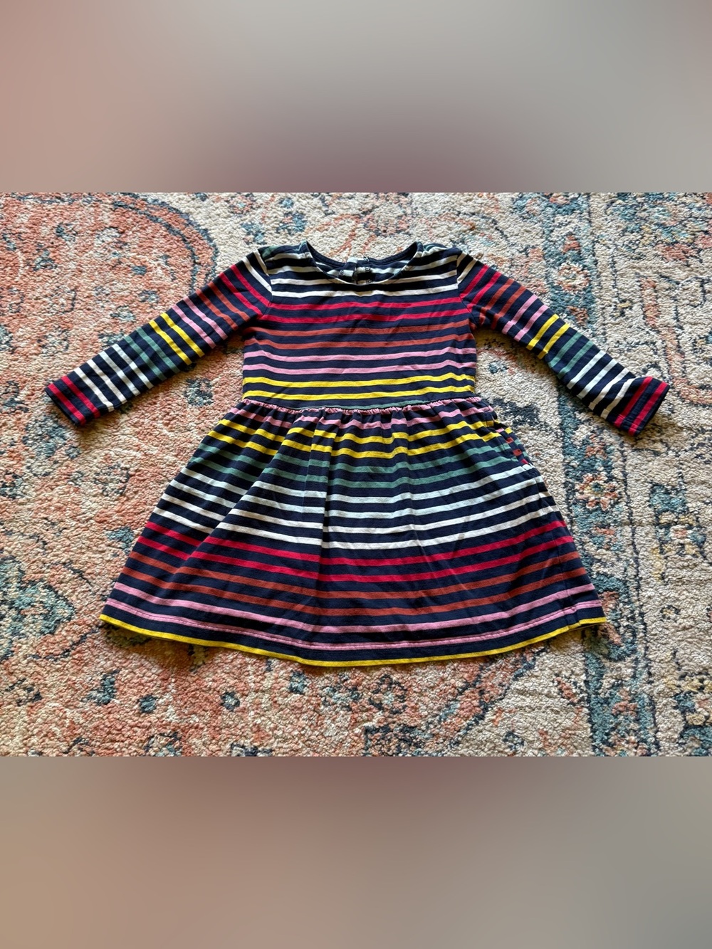 Primary Striped Knit Dress in Navy, Pink & Yellow
